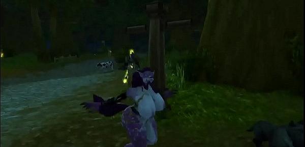  sperm coverd worgen trys to dance  in woods but draws a croud